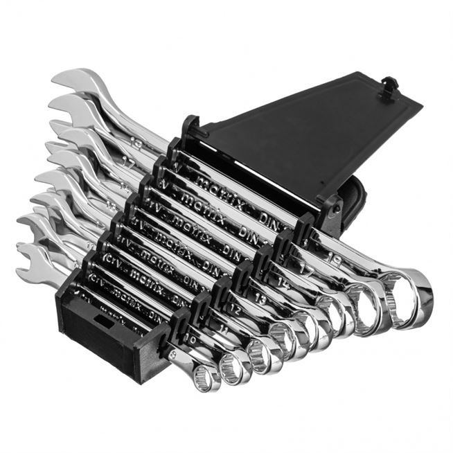 Набор ключей комбинированных, 8-19 мм, 8 шт, CrV, полированный хром Matrix